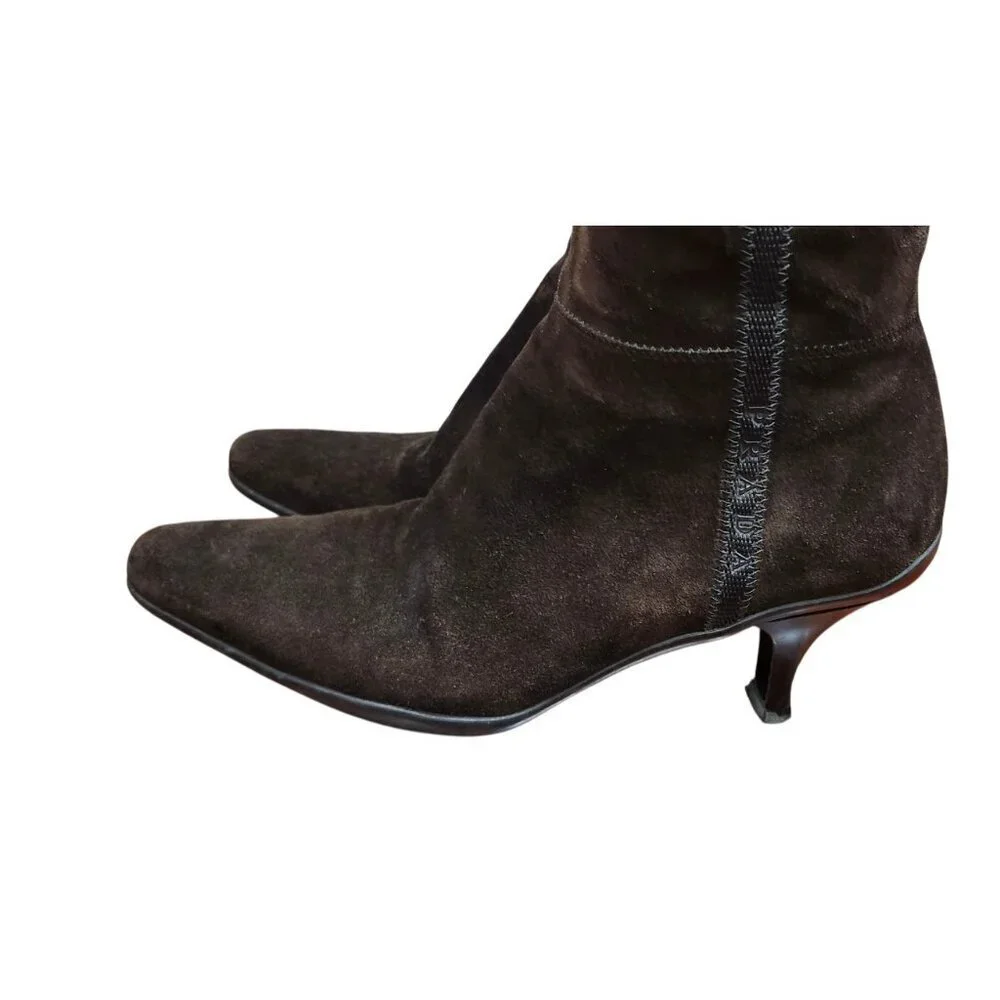 PRADA BROWN SUEDE HEELED BOOTS - EU 38.5/US 8 - Picture 8 of 16